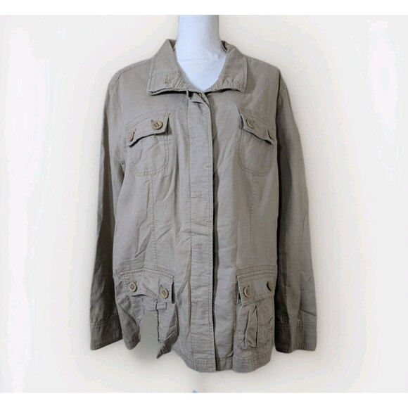 Eddie Bauer Jackets & Blazers - Eddie Bauer Safari Jacket Women’s XXL Khaki Linen Blend Utility Outdoors